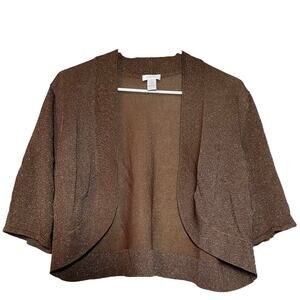 Chico's Bolero Cropped Open Cardigan Short Sleeve Knit Y2K Metallic Brown 3 XL